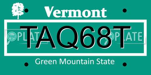 TAQ68T Vermont License Plate