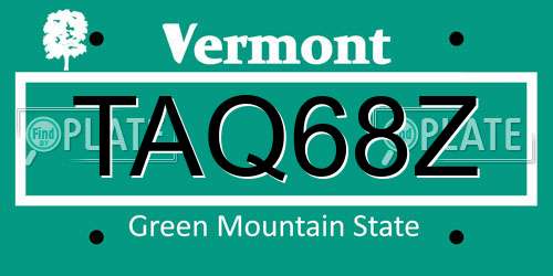 TAQ68Z Vermont License Plate