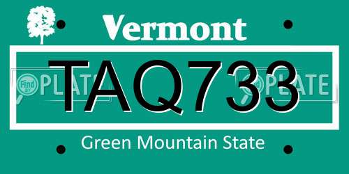 TAQ733 Vermont License Plate