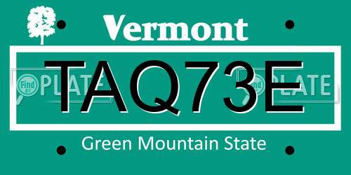 TAQ73E Vermont License Plate