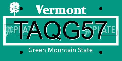 TAQG57 Vermont License Plate