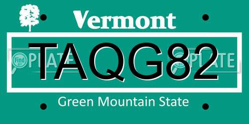TAQG82 Vermont License Plate