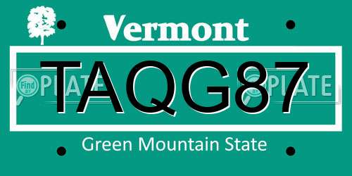 TAQG87 Vermont License Plate