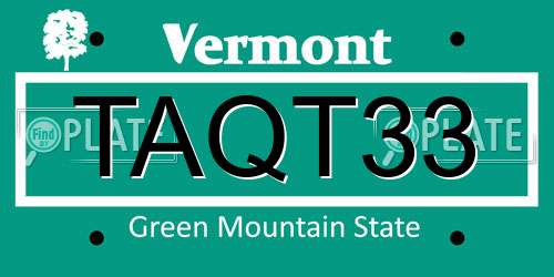TAQT33 Vermont License Plate