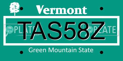 TAS58Z Vermont License Plate