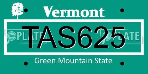 TAS625 Vermont License Plate
