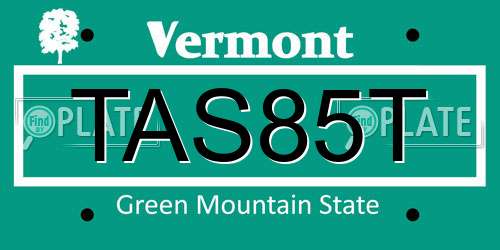 TAS85T Vermont License Plate