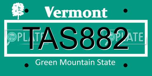 TAS882 Vermont License Plate