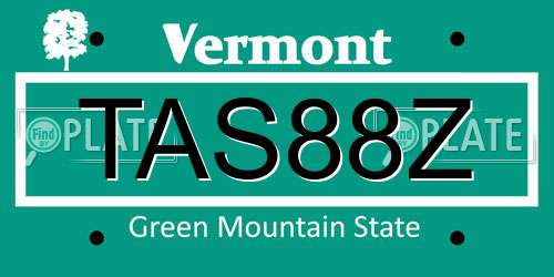 TAS88Z Vermont License Plate