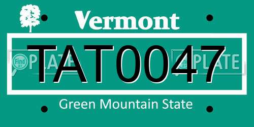 TAT0047 Vermont License Plate