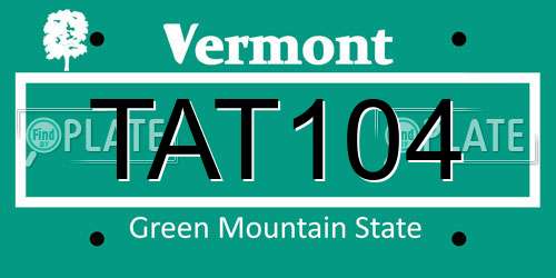 TAT104 Vermont License Plate