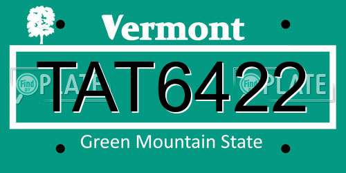 TAT6422 Vermont License Plate