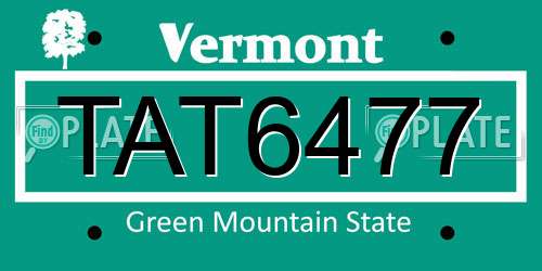 TAT6477 Vermont License Plate