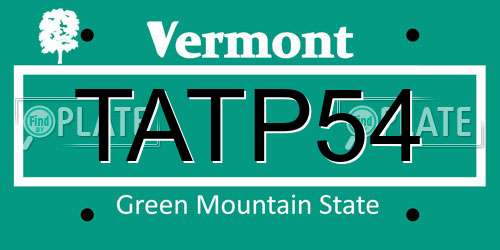 TATP54 Vermont License Plate