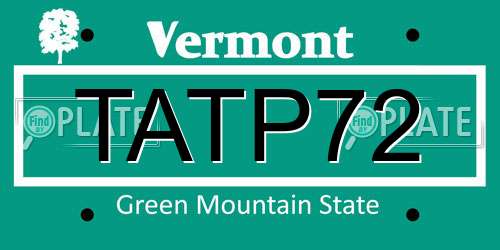TATP72 Vermont License Plate