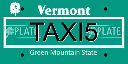 TAXI5 Vermont License Plate
