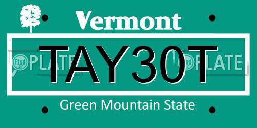 TAY30T Vermont License Plate