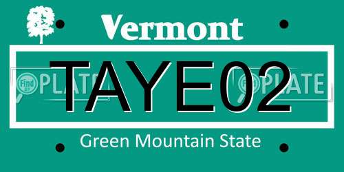 TAYE02 Vermont License Plate