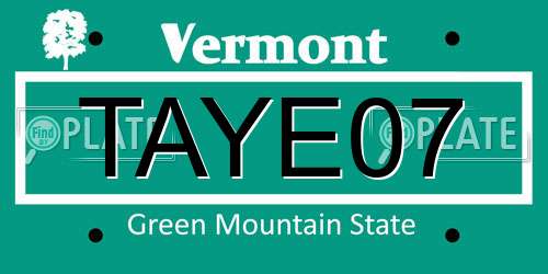 TAYE07 Vermont License Plate