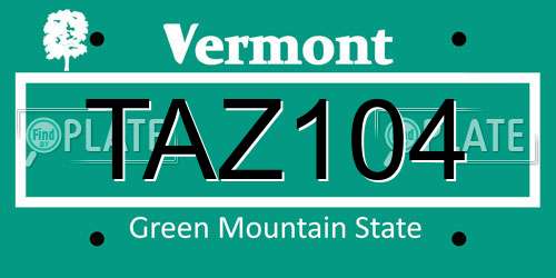 TAZ104 Vermont License Plate