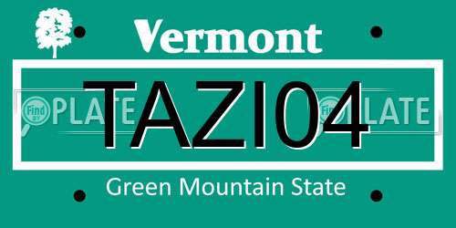TAZI04 Vermont License Plate