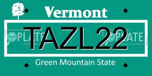 TAZL22 Vermont License Plate