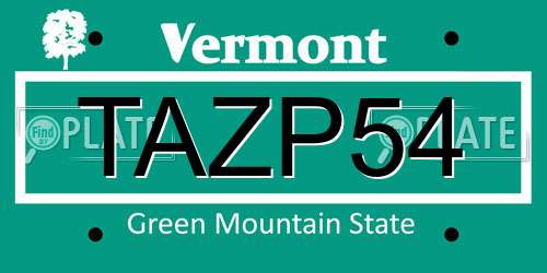 TAZP54 Vermont License Plate