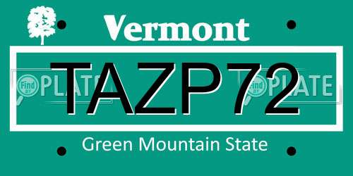 TAZP72 Vermont License Plate