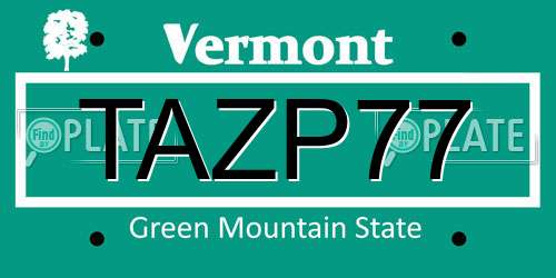 TAZP77 Vermont License Plate