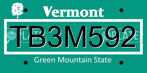 TB3M592 Vermont License Plate