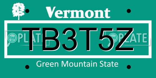 TB3T5Z Vermont License Plate