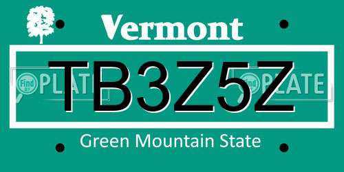 TB3Z5Z Vermont License Plate