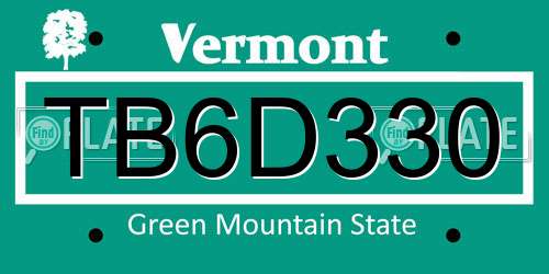 TB6D330 Vermont License Plate