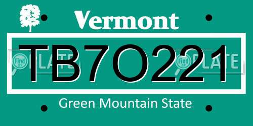TB7O221 Vermont License Plate