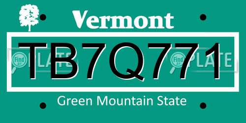 TB7Q771 Vermont License Plate