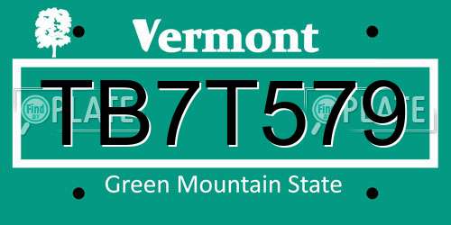 TB7T579 Vermont License Plate