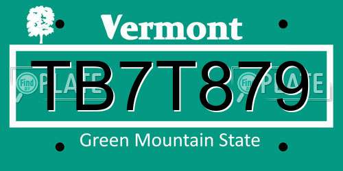 TB7T879 Vermont License Plate