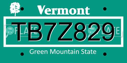 TB7Z829 Vermont License Plate