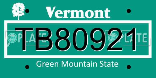 TB80921 Vermont License Plate