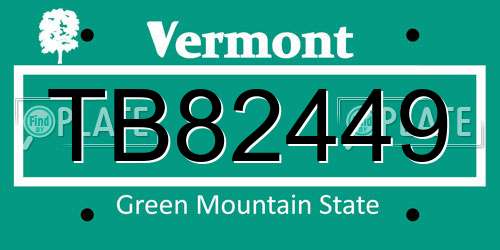TB82449 Vermont License Plate