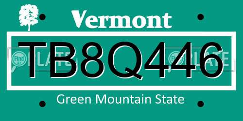 TB8Q446 Vermont License Plate