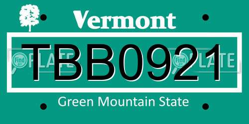 TBB0921 Vermont License Plate