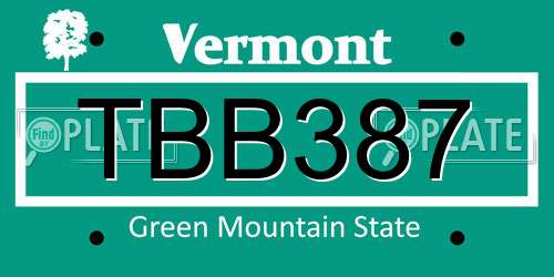 TBB387 Vermont License Plate