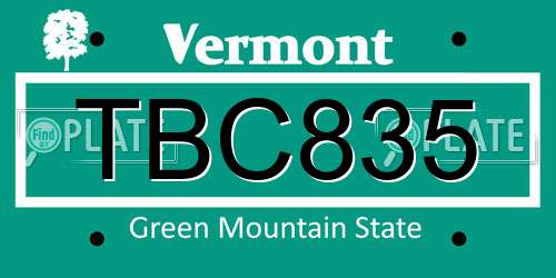TBC835 Vermont License Plate