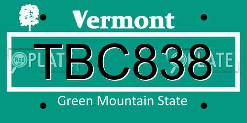 TBC838 Vermont License Plate