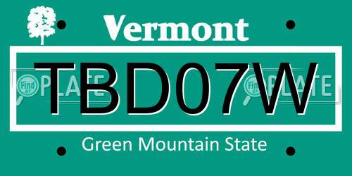 TBD07W Vermont License Plate