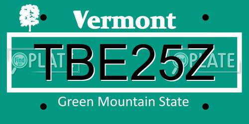 TBE25Z Vermont License Plate
