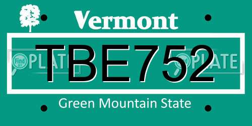 TBE752 Vermont License Plate