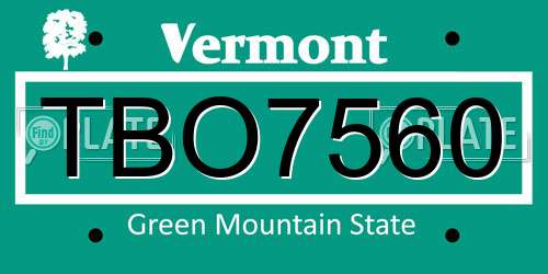TBO7560 Vermont License Plate