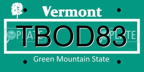 TBOD83 Vermont License Plate